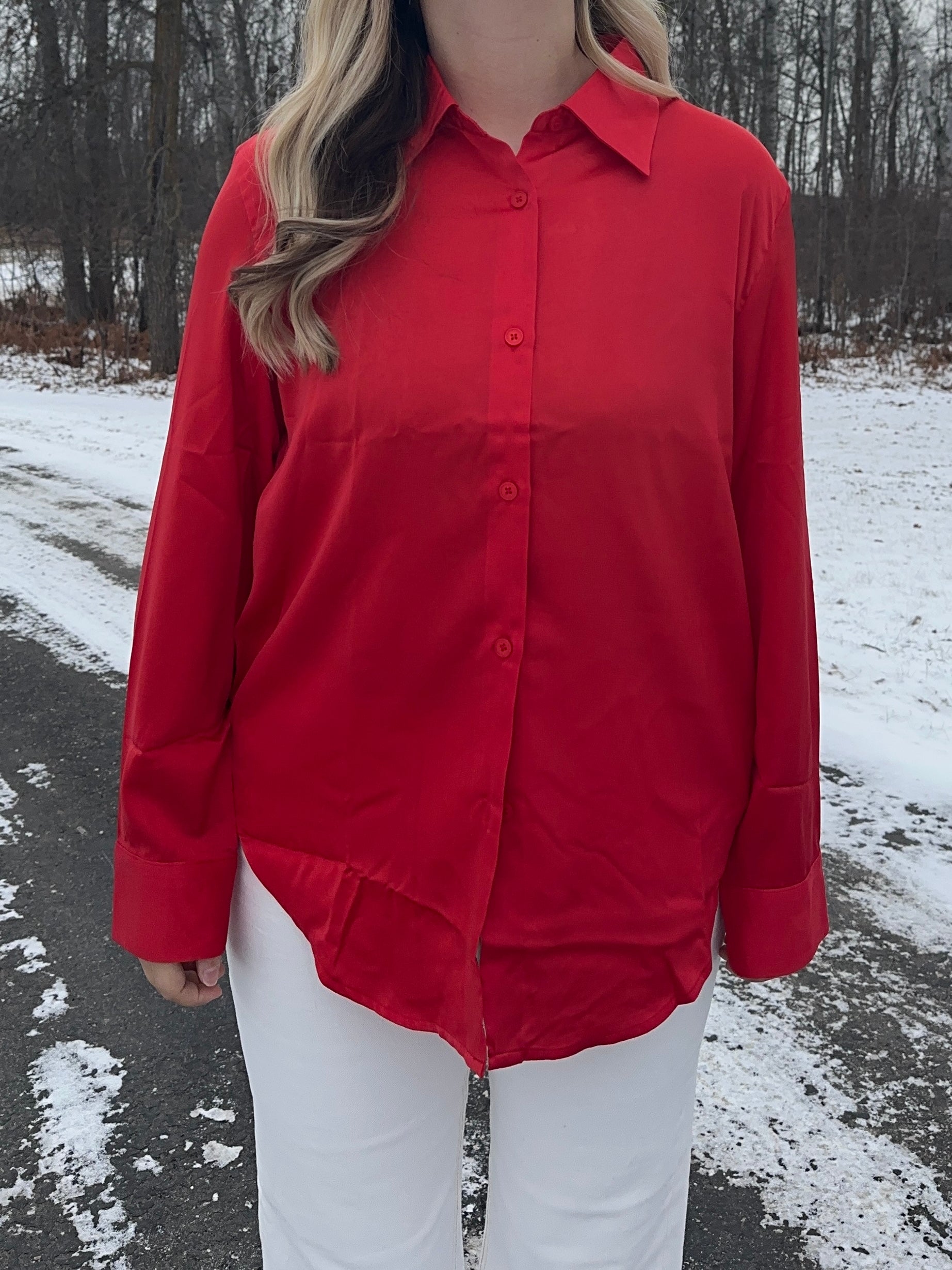 Merry Satin Button-Up